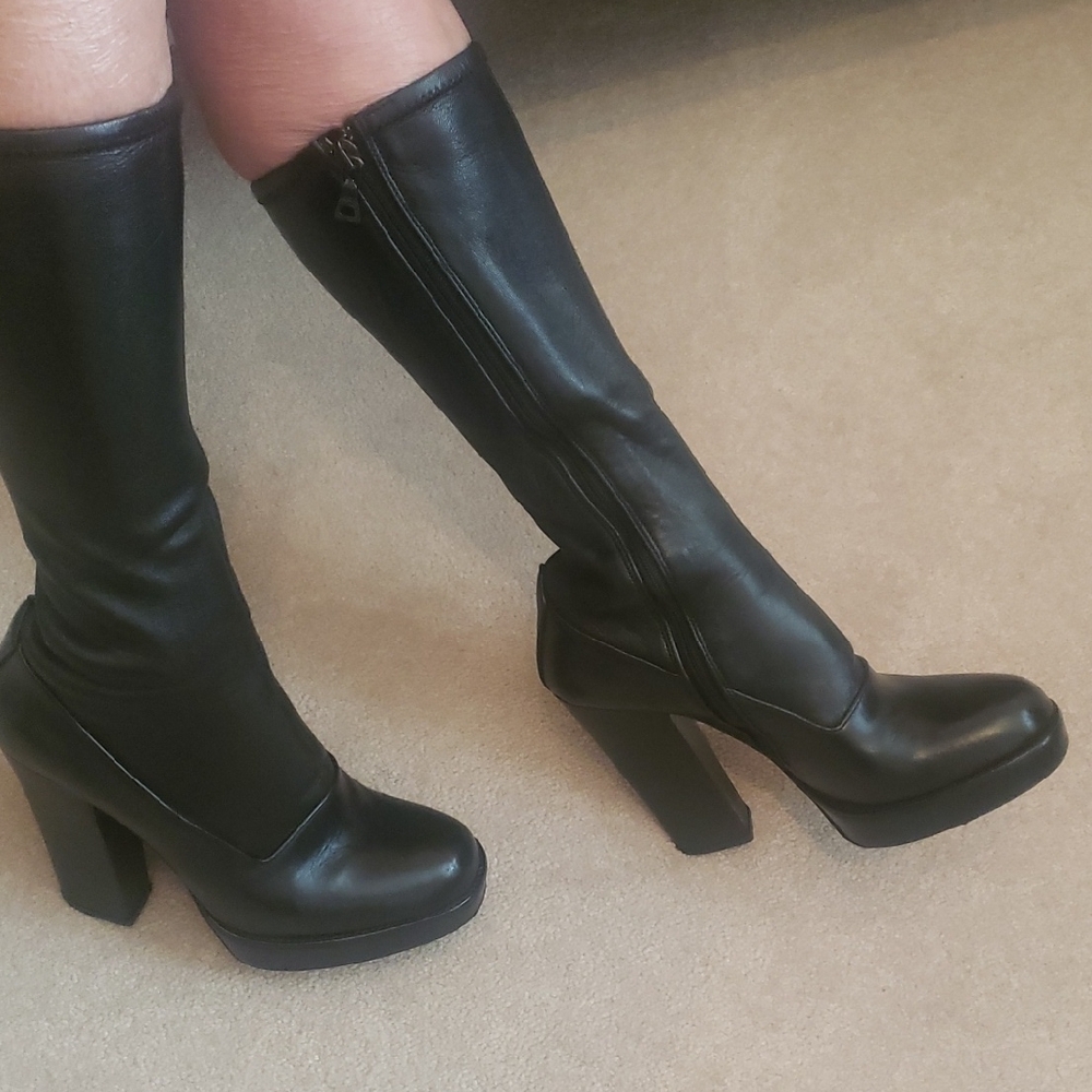 Prada Black Heeled Boots with Platform Sole